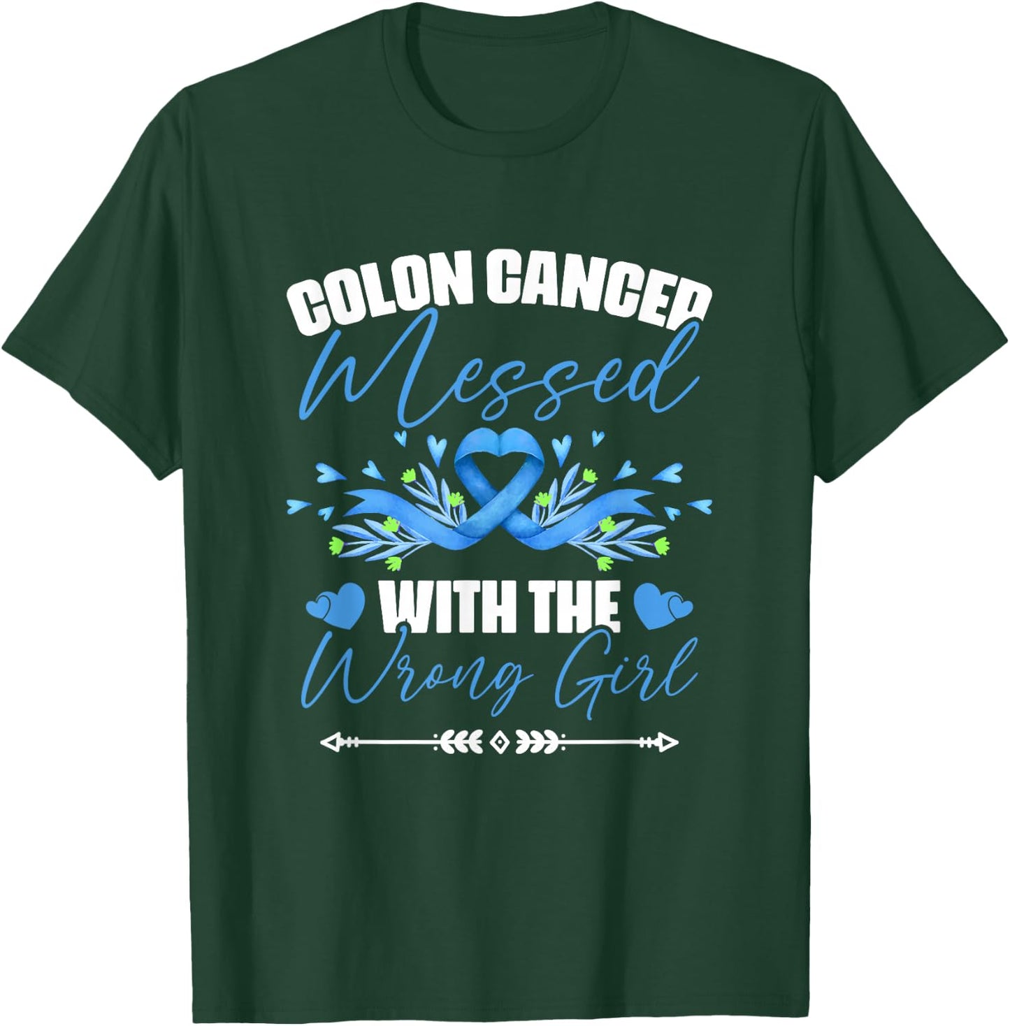 Blue Ribbon Colon Cancer Girl Survivor Colorectal Cancer T-Shirt - T-Shirt | Forest