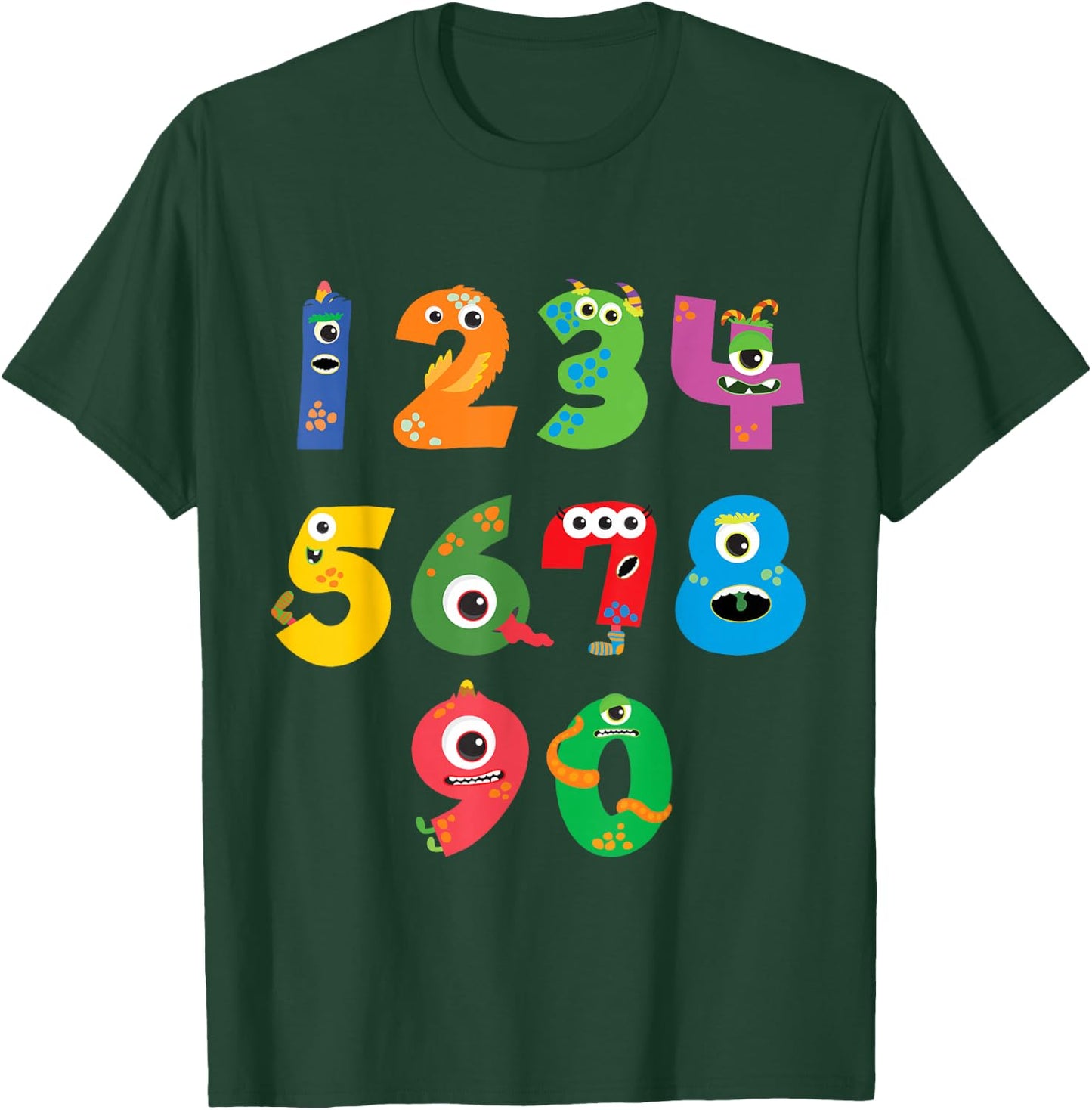 Monster Numbers Learning Cute Numbers 0-9 Back to School T-Shirt - T-Shirt | Forest