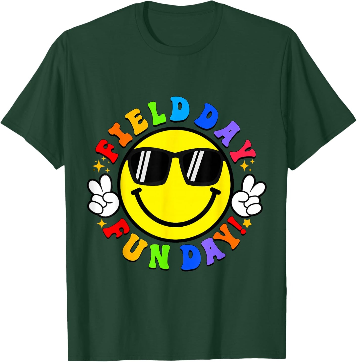 Smile Face Happy Field Day Retro Groovy Field Day 23 Hippie T-Shirt - T-Shirt | Forest