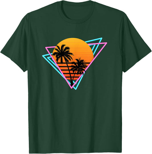 80s Retro Palm Tree Sunset Nostalgic Vintage Sunset T-Shirt - T-Shirt | Forest
