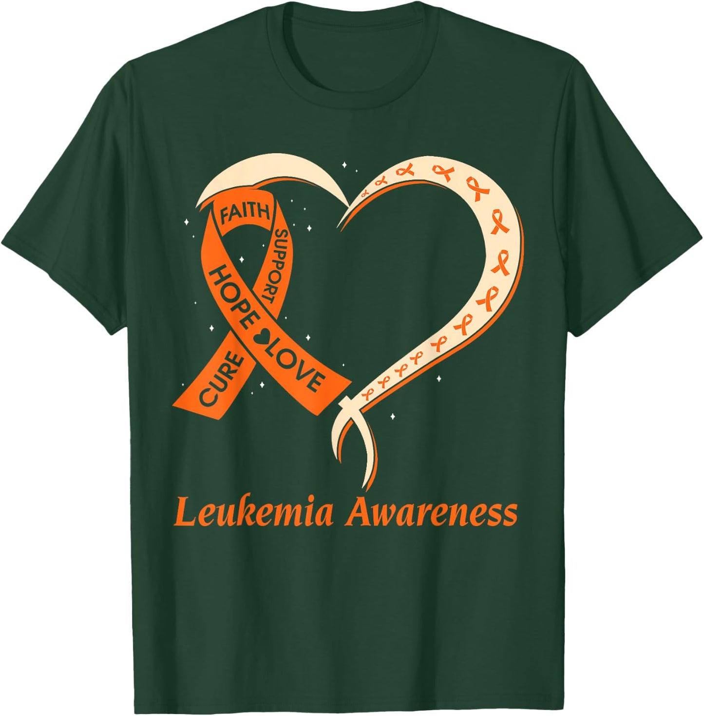 Love Hope Support Leukemia Cancer Awareness Orange Rribbon T-Shirt - T-Shirt | Forest