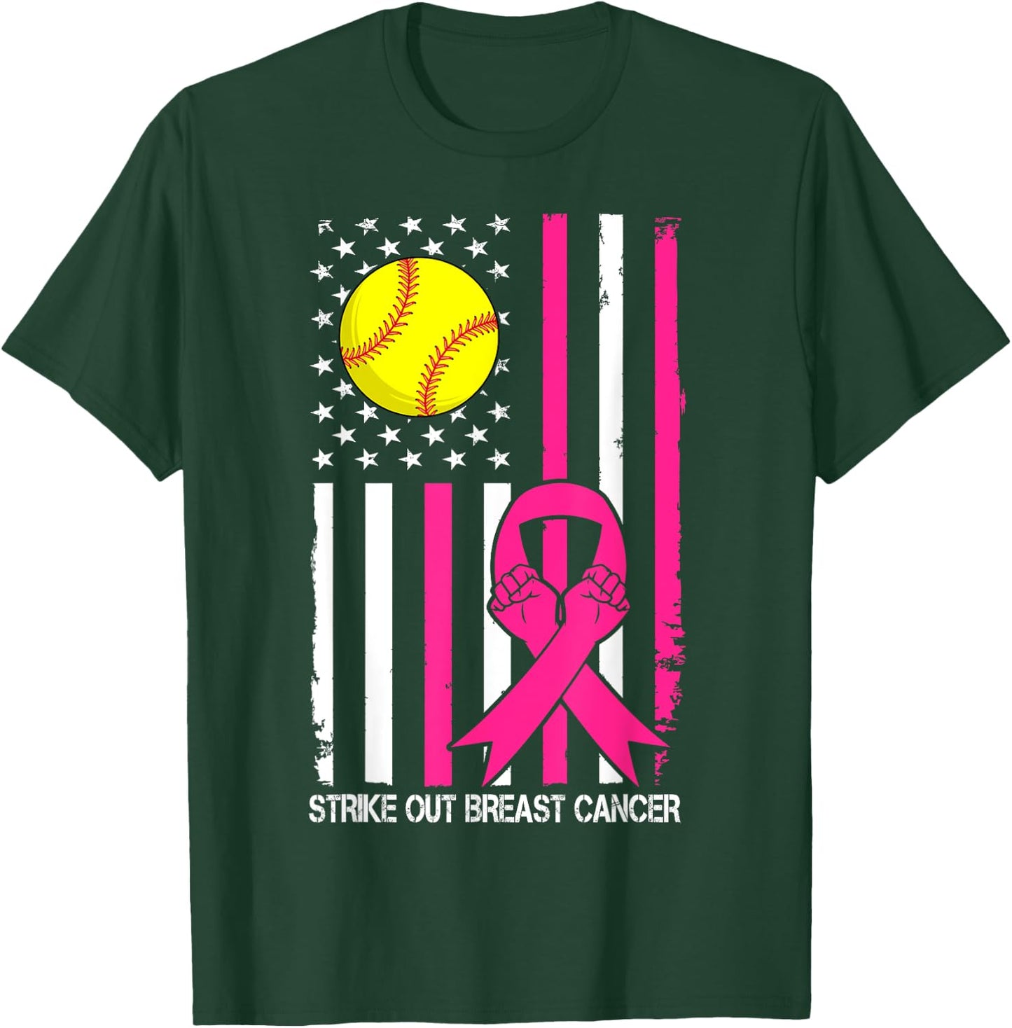 Strike Out Breast Cancer Softball Fight Awareness Men Women T-Shirt - T-Shirt | Forest