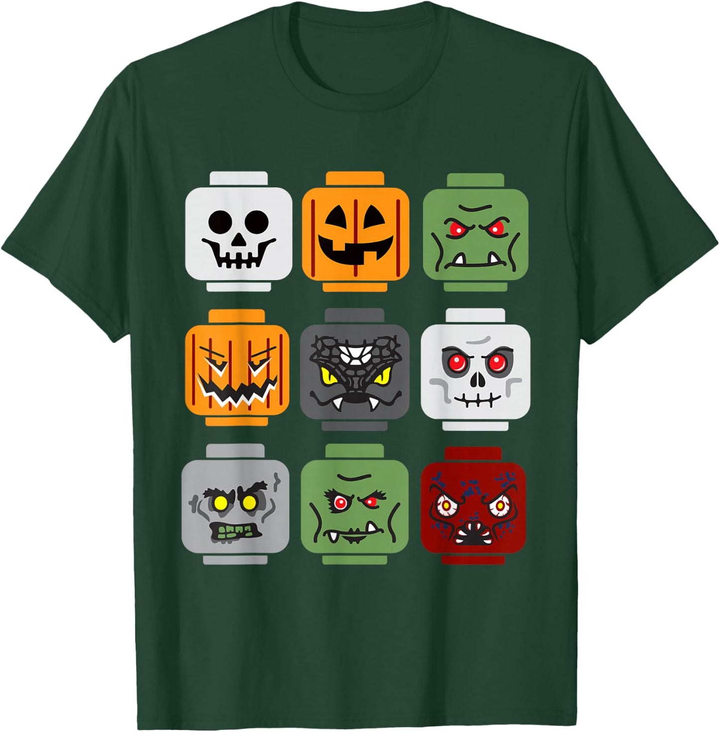 Halloween Building Brick Head Pumpkin Ghost Zombie Friends T-Shirt - T-Shirt | Forest