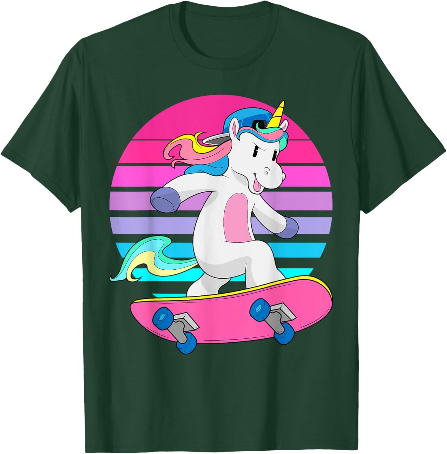 Skateboarding Unicorn Magical RAD Skateboard 80s Skater T-Shirt - T-Shirt | Forest