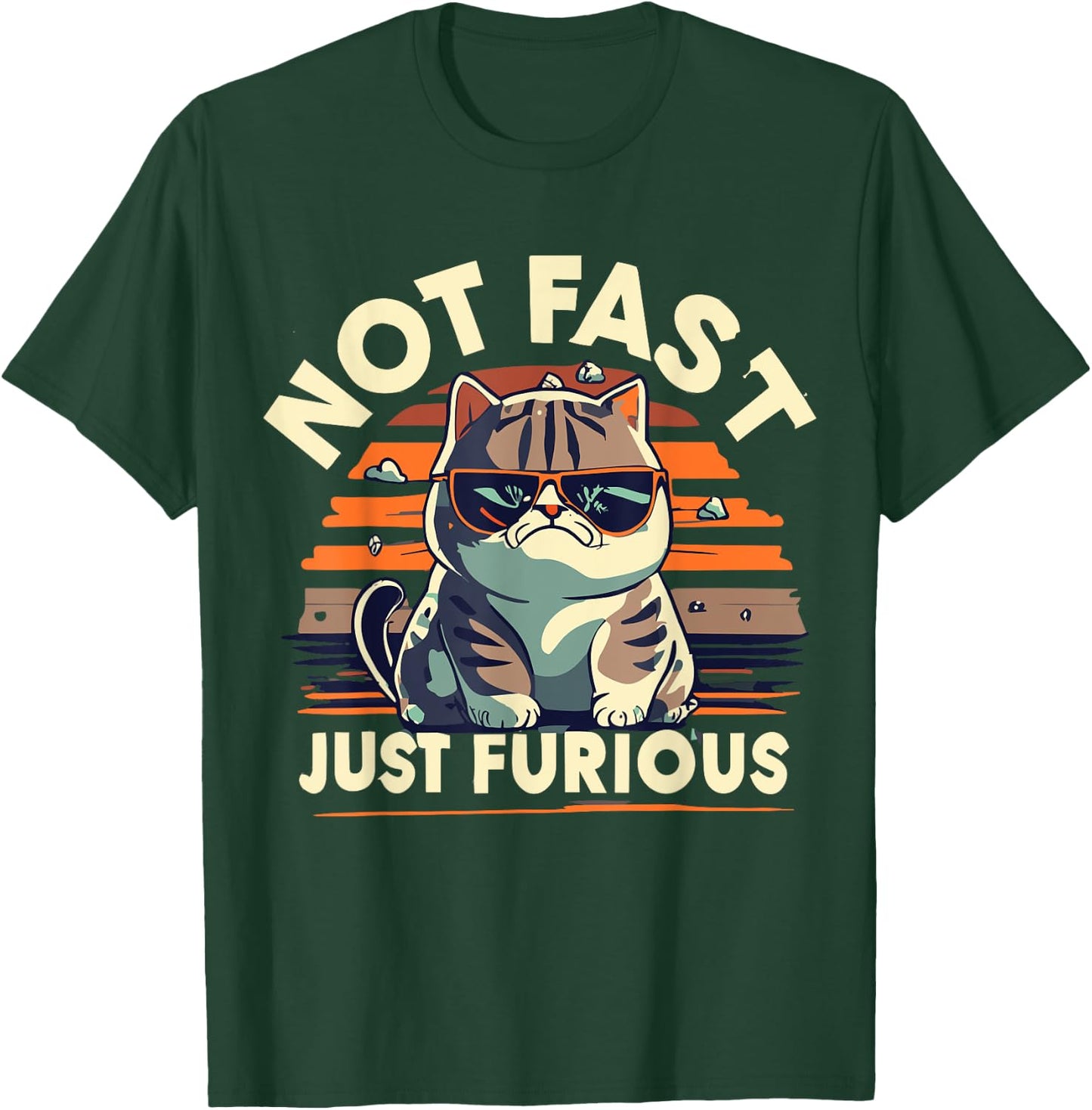 Cute Funny Cat Not Fast Just Furious Angry Cat With Glasses T-Shirt - T-Shirt | Forest