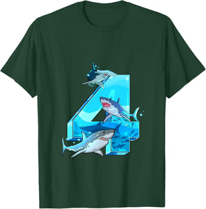 Kids Shark Boy 4 Years Birthday Child Children Birthday T-Shirt - T-Shirt | Forest