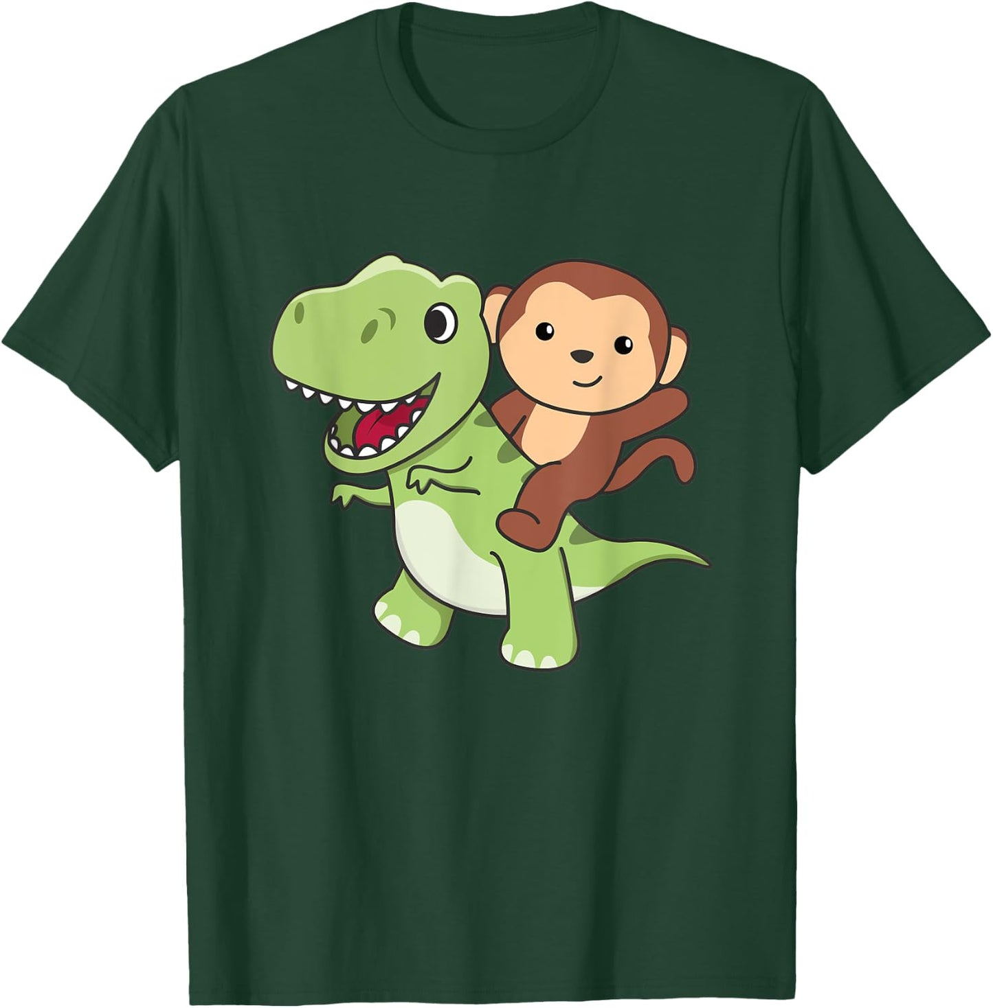 Monkey Rides On T-rex Cute Tyrannosaurus With Monkeys T-Shirt - T-Shirt | Forest