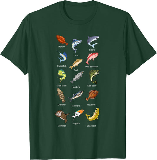 Types of Saltwater Fish Species Fishing T-Shirt - T-Shirt | Forest