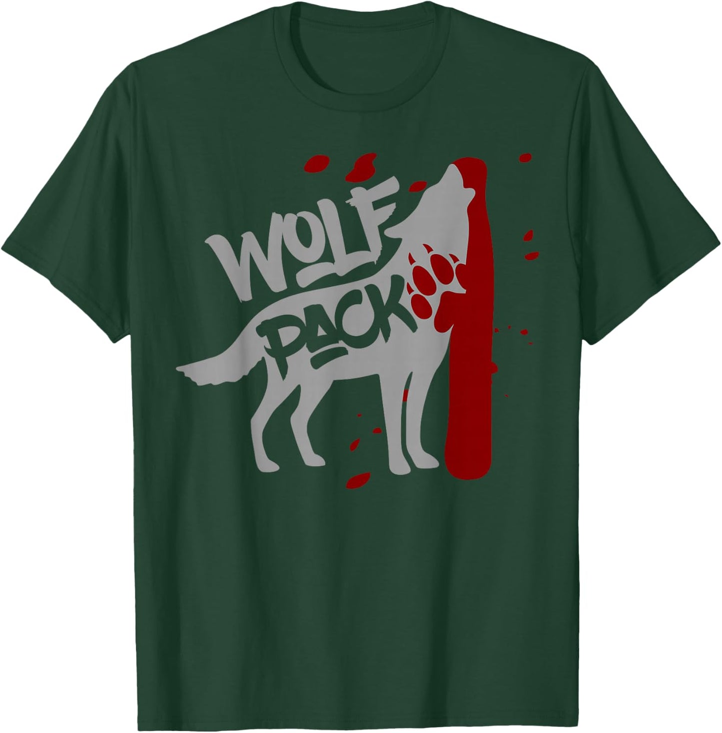 Wolf Pack - Howling Wolf with Wolves Paw Print T-Shirt - T-Shirt | Forest