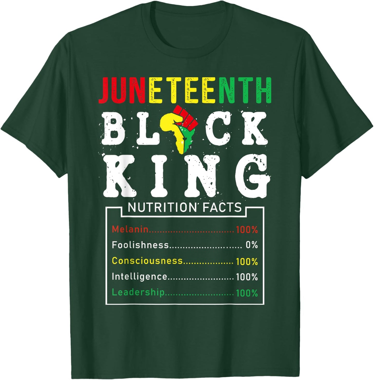 Juneteenth Men Black King Nutritional Facts Freedom Day T-Shirt - T-Shirt | Forest