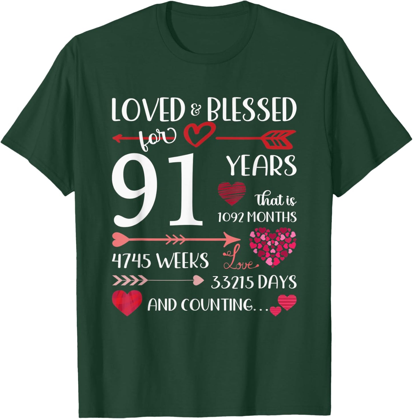 Loved And Blessed For 91 Years Old 91st Birthday Mothers Day T-Shirt - T-Shirt | Forest