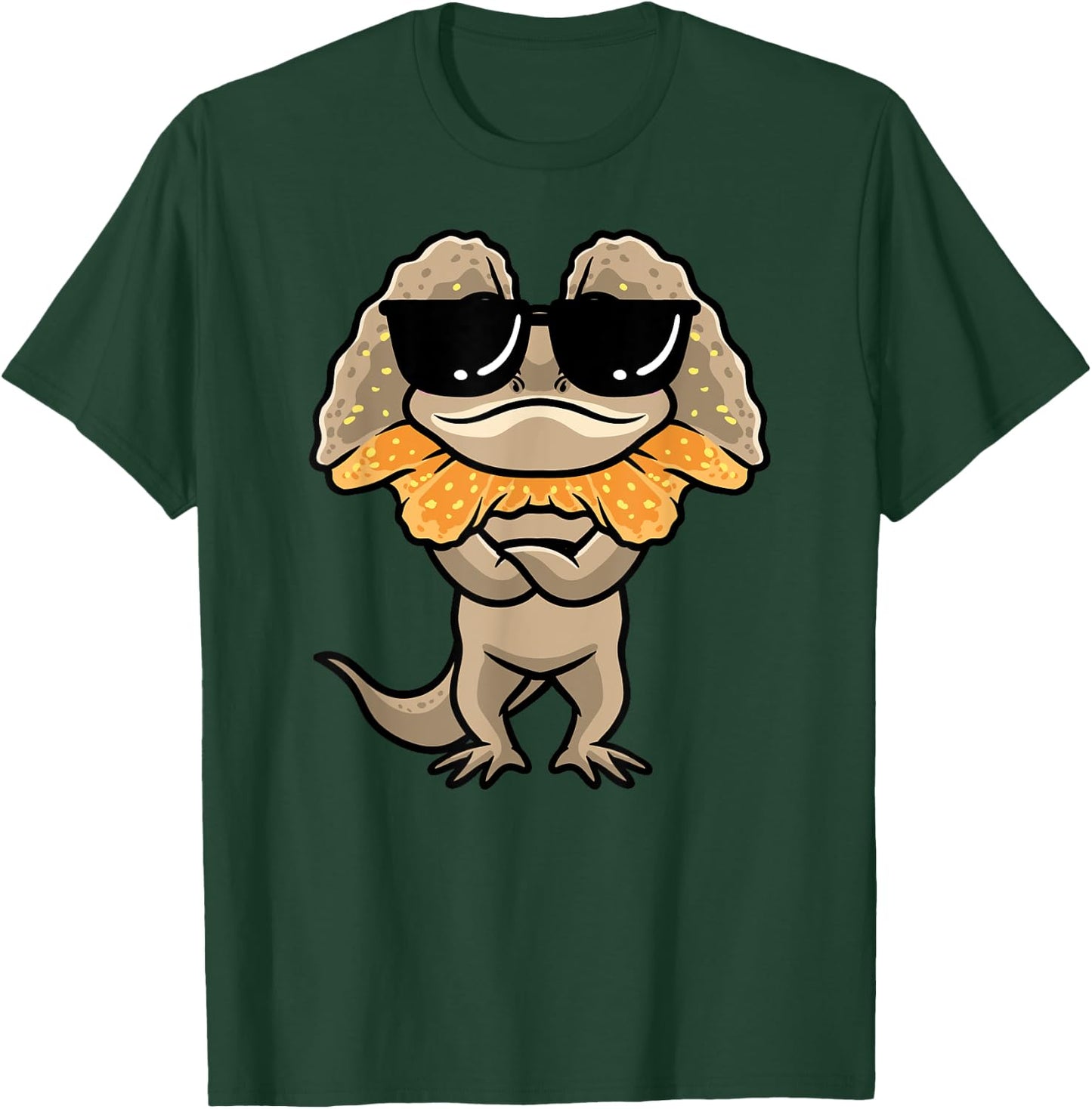 Frilled Dragon Frill-Necked Lizard With Sunglasses Design T-Shirt - T-Shirt | Forest