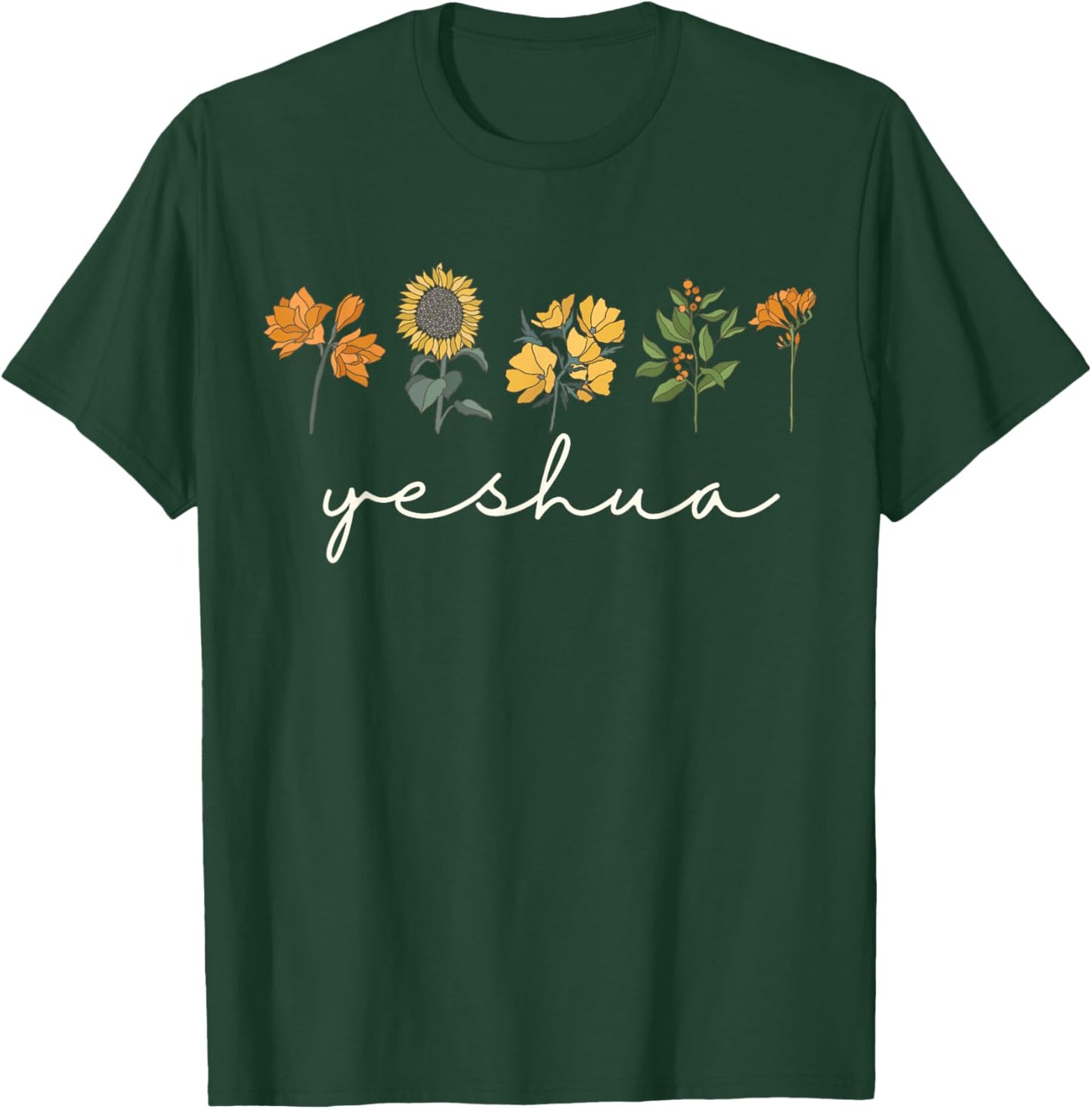 Yeshua Jesus Scripture Christian Bible Faith Wildflowers T-Shirt - T-Shirt | Forest
