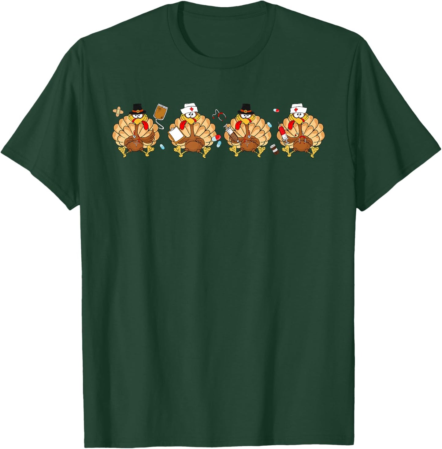 Turkey Nurse Thanksgiving Crew Funny Costume Scrub Top Women T-Shirt - T-Shirt | Forest