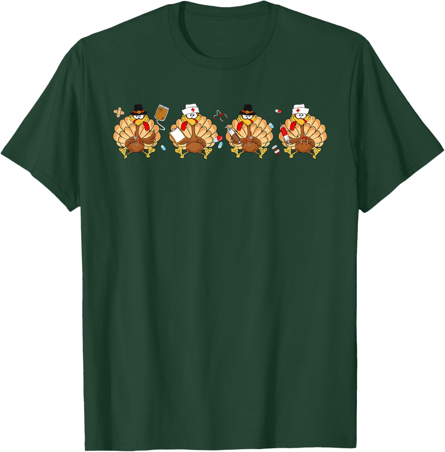 Turkey Nurse Thanksgiving Crew Funny Costume Scrub Top Women T-Shirt - T-Shirt | Forest