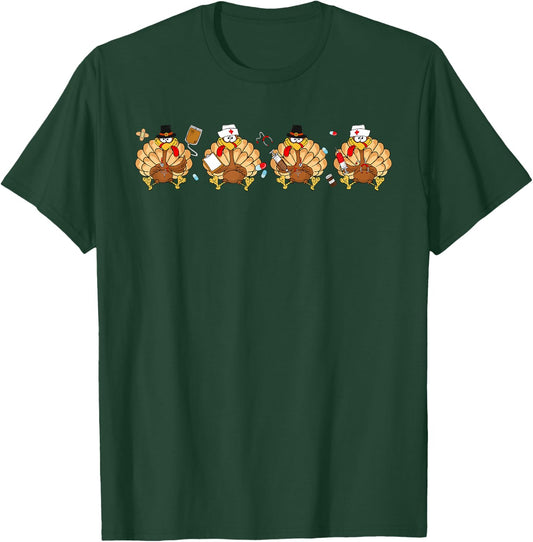 Turkey Nurse Thanksgiving Crew Funny Costume Scrub Top Women T-Shirt - T-Shirt | Forest