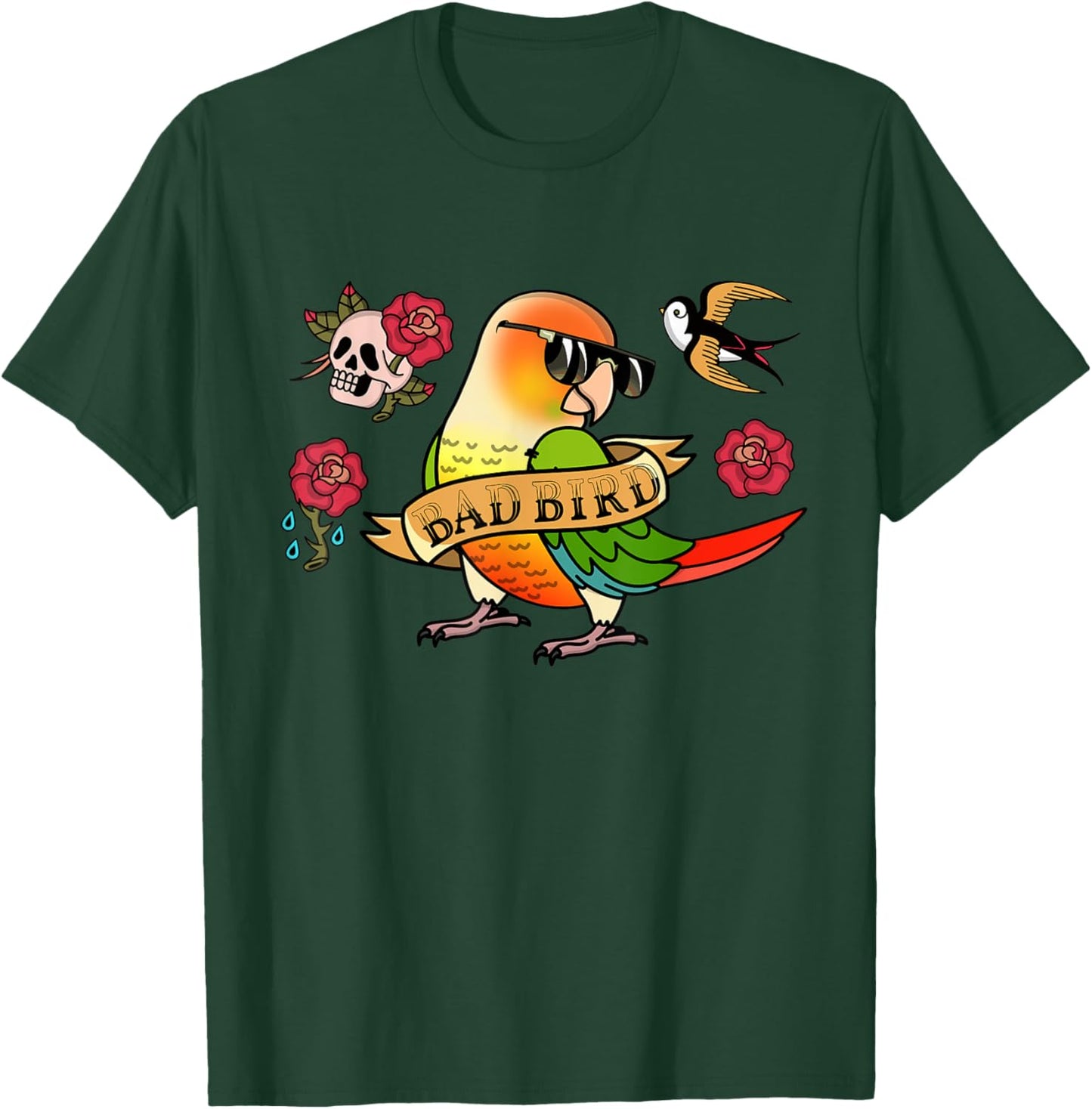 Bad Bird Parrot I Green Cheek Pineapple Conure T-Shirt - T-Shirt | Forest