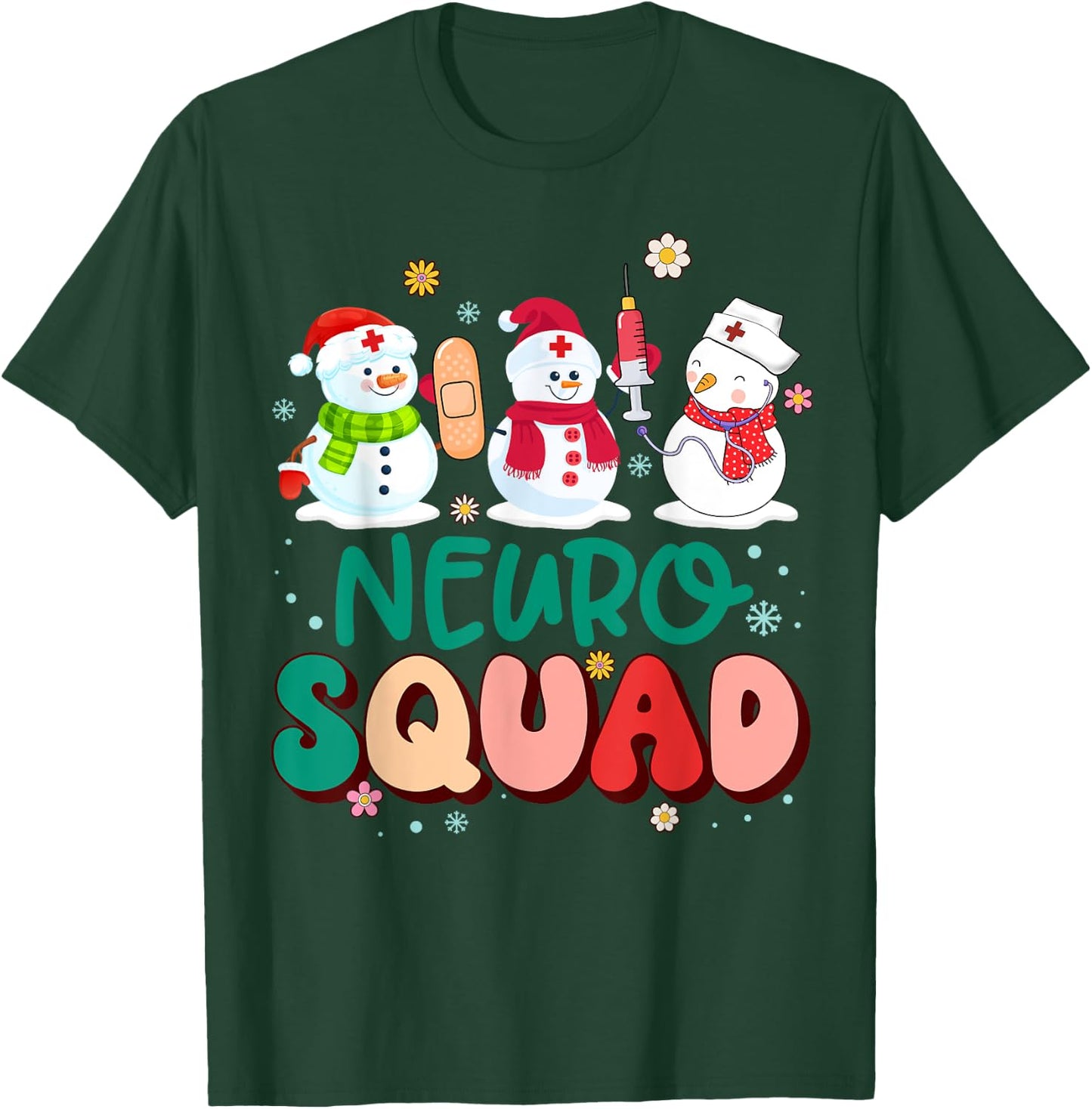 Retro Groovy Neuro Squad Nurse Snowman Stethoscope Christmas T-Shirt - T-Shirt | Forest