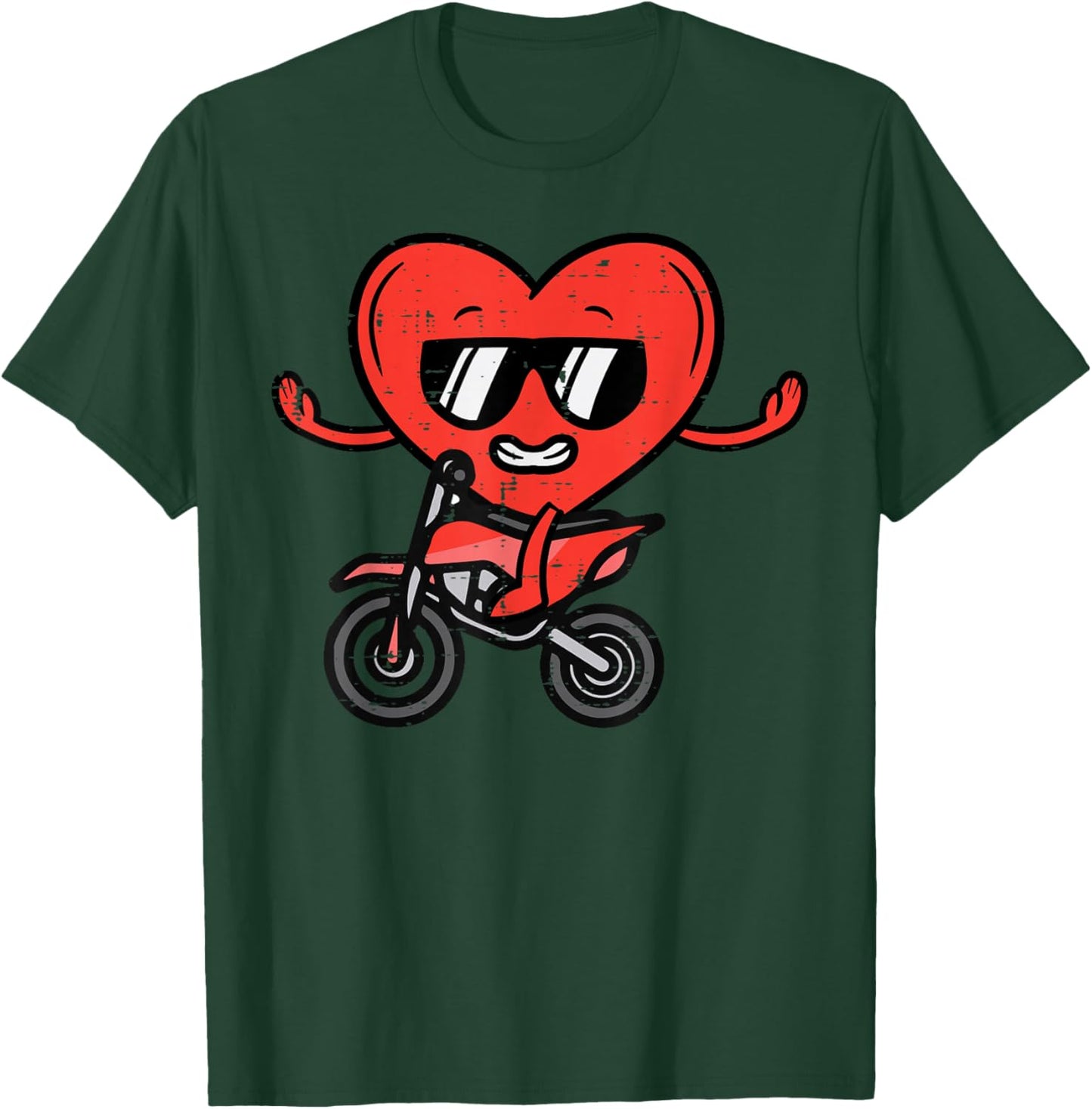 Valentines Day Dirt Bike Heart Funny Motocross Men Women Kid T-Shirt - T-Shirt | Forest