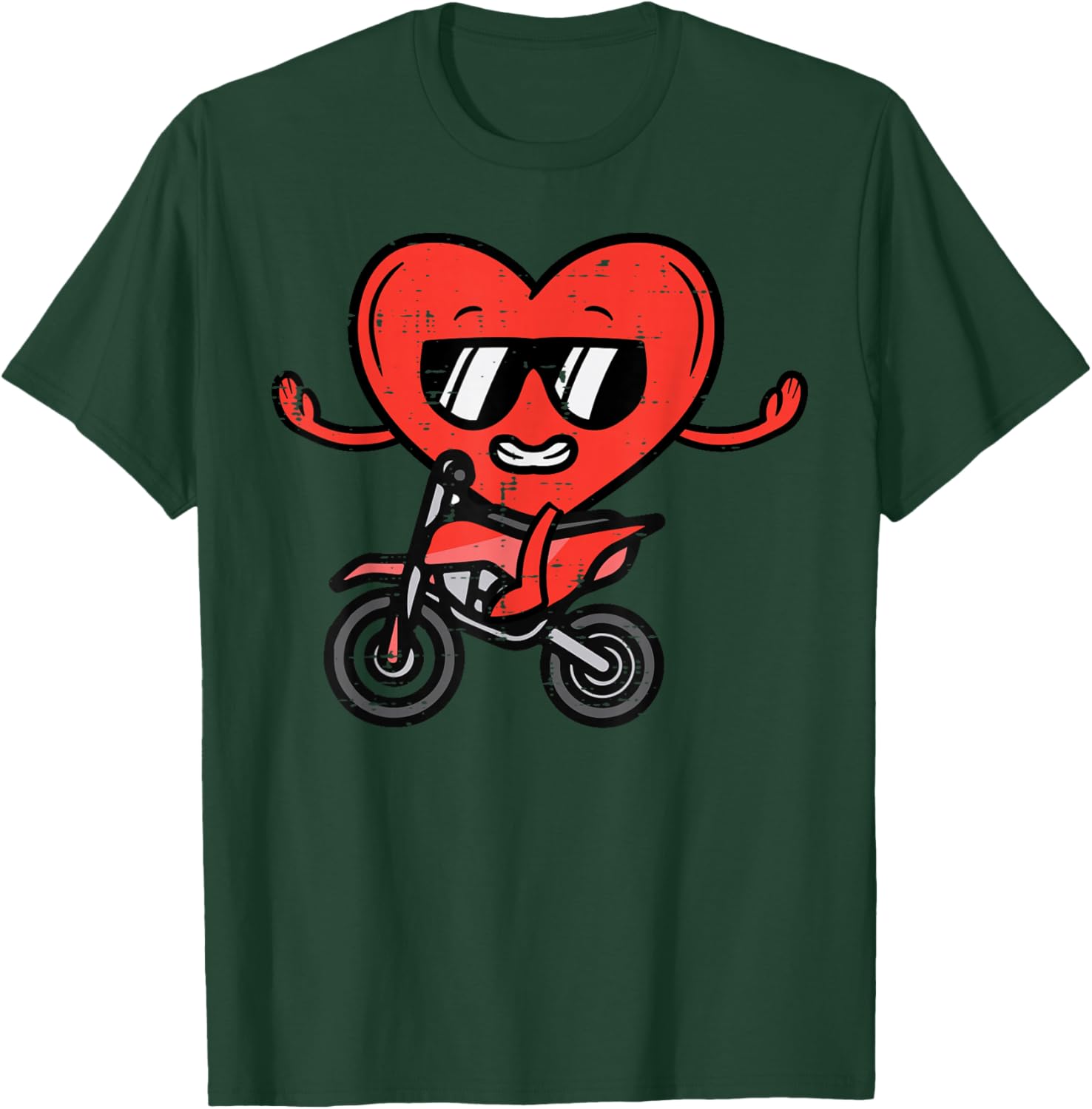 Valentines Day Dirt Bike Heart Funny Motocross Men Women Kid T-Shirt - T-Shirt | Forest