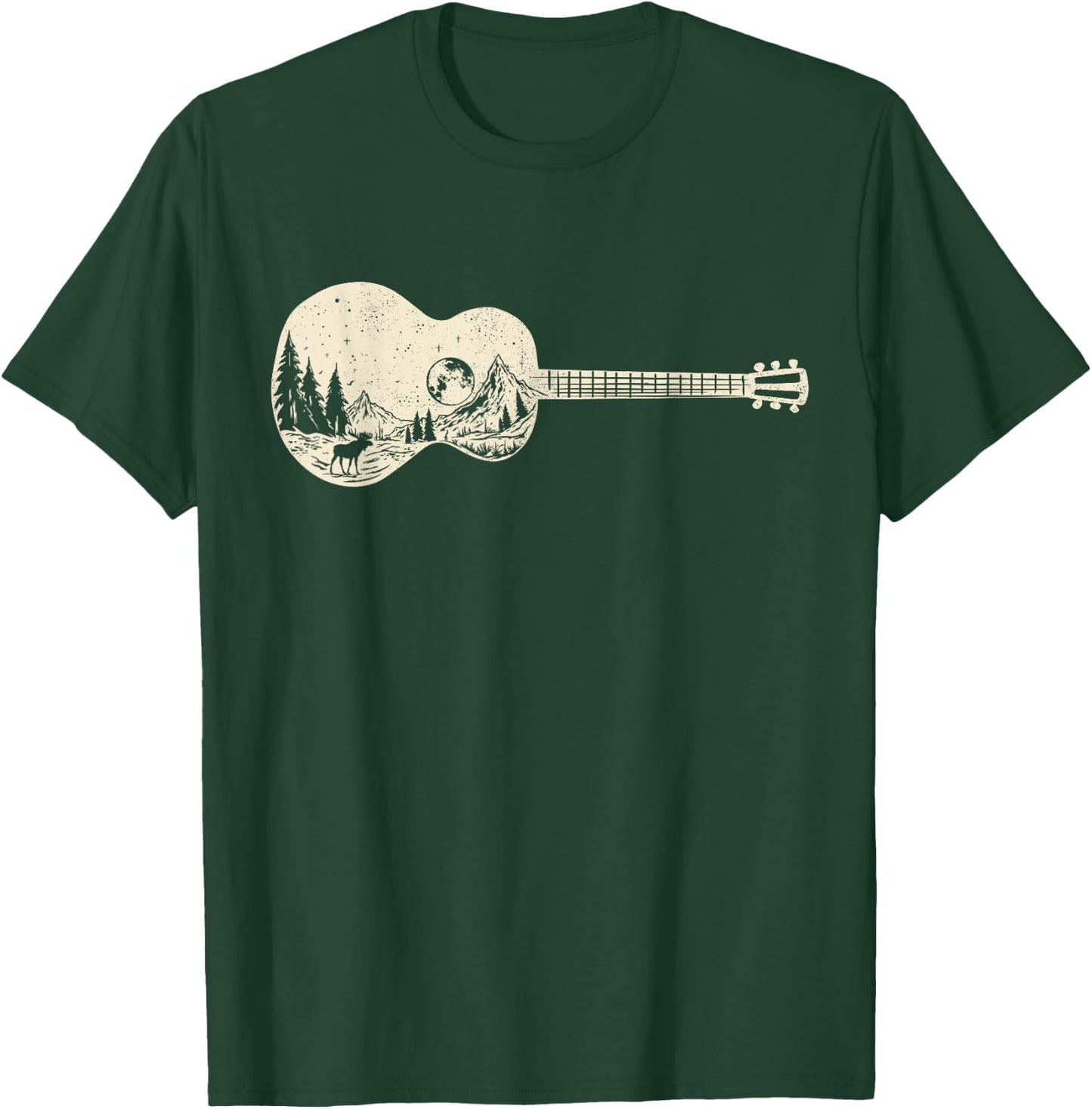 Acoustic Guitar Nature Mountain Music Lover Guitarist Retro T-Shirt - T-Shirt | Forest