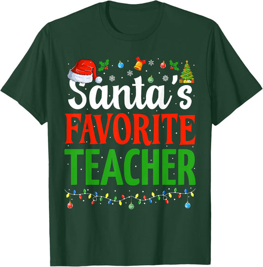 Santa's Favorite Teacher Christmas Funny Christmas Teacher T-Shirt - T-Shirt | Forest