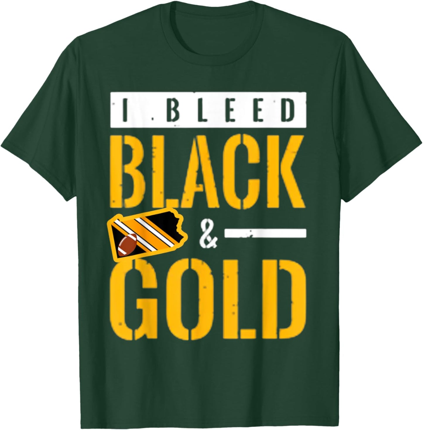 I Bleed Black and Gold Game Day Group School Football Sports T-Shirt - T-Shirt | Forest