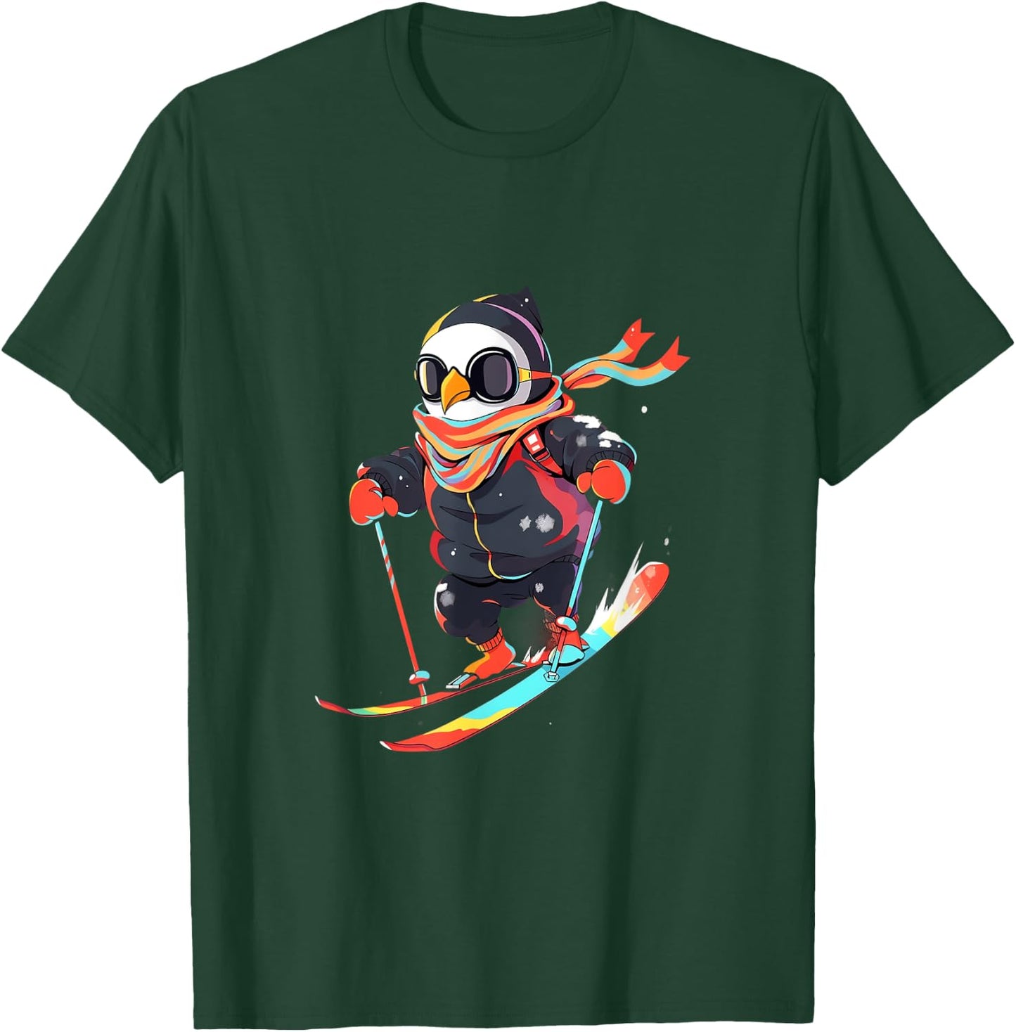 Penguin Skiing Skier Ski Winter Snow T-Shirt - T-Shirt | Forest