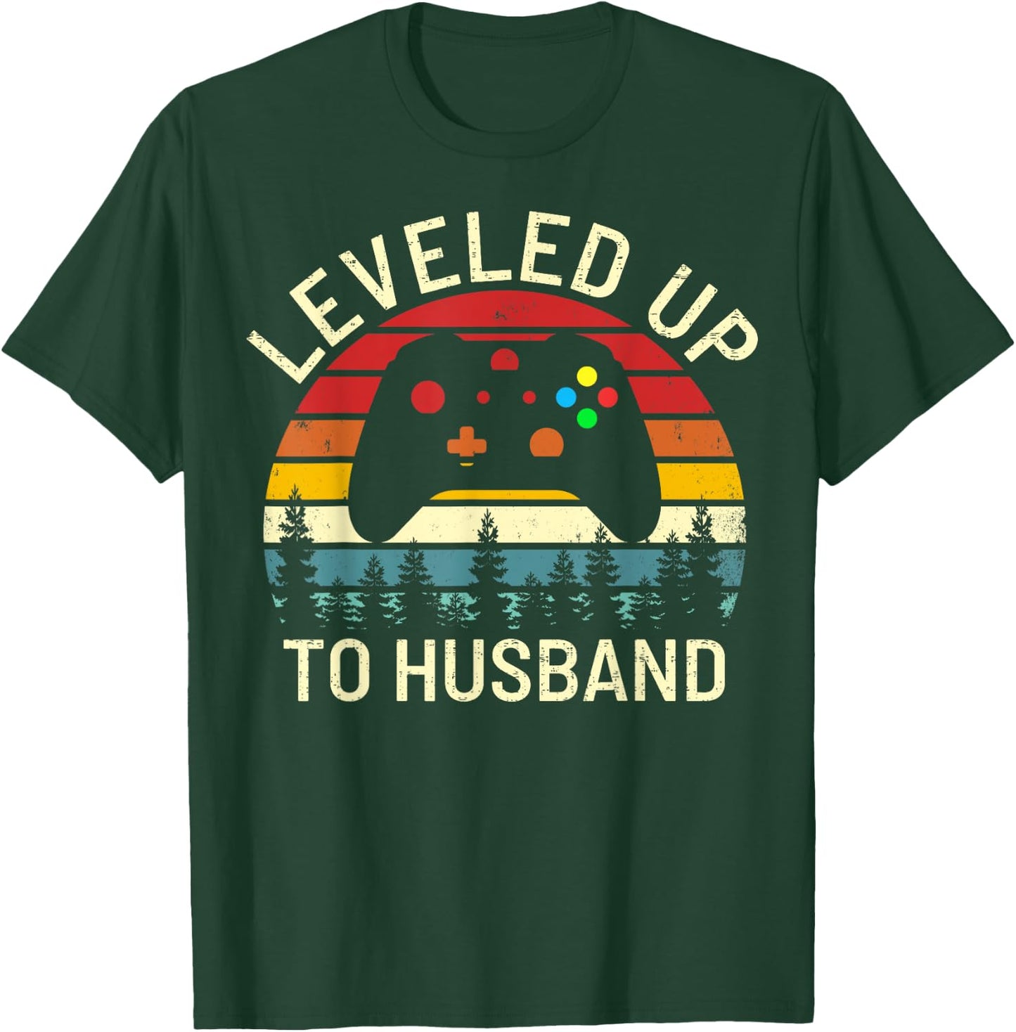 Vintage Leveled Up to Husband Newly Married Funny Video Game T-Shirt - T-Shirt | Forest