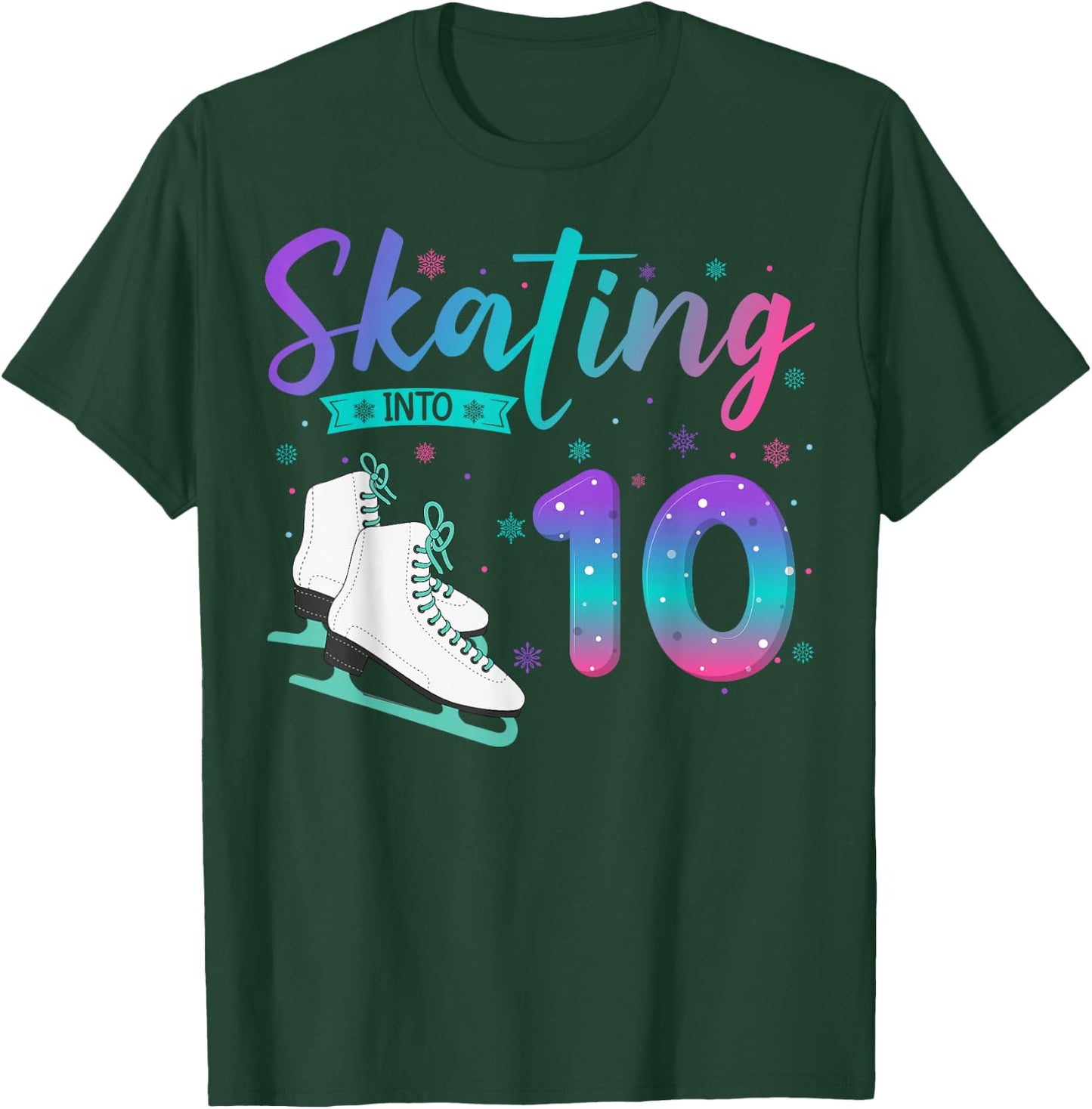 10 Year Old Girl Ice Skating Into 10th Birthday Kids T-Shirt - T-Shirt | Forest