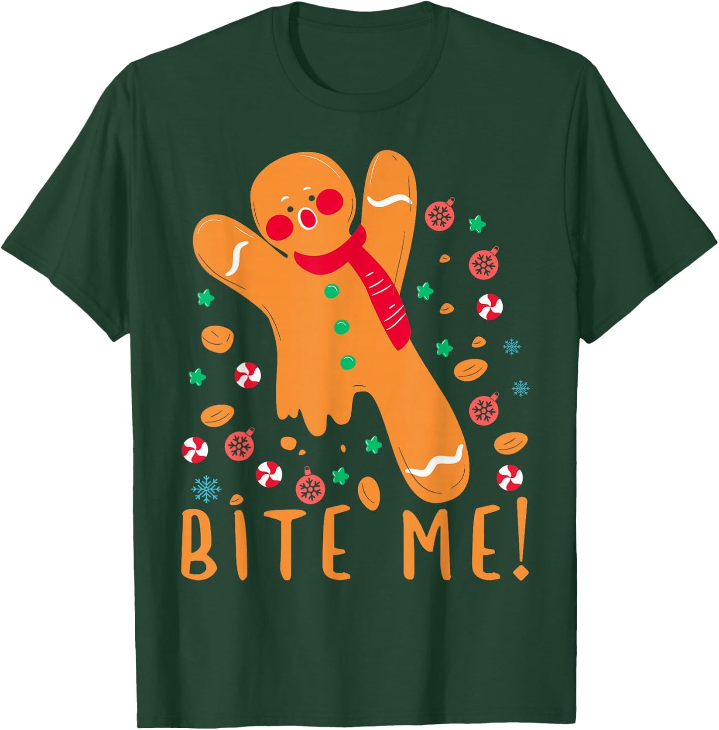 Bite Me! - Gingerbread Funny Christmas Cookie Pajama T-Shirt - T-Shirt | Forest