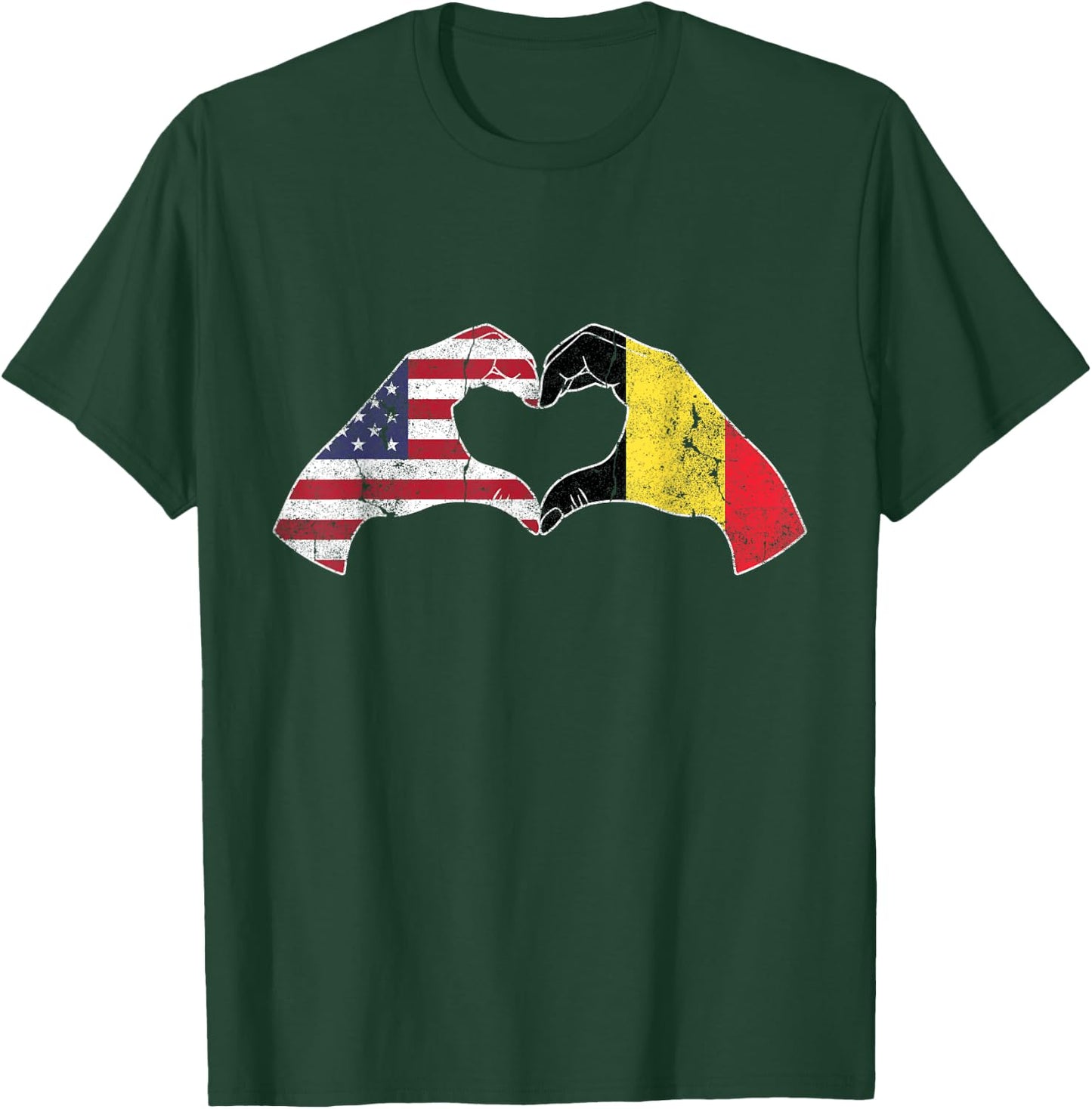 USA Belgium Hand Flag Heart Belgian Americans Love T-Shirt - T-Shirt | Forest