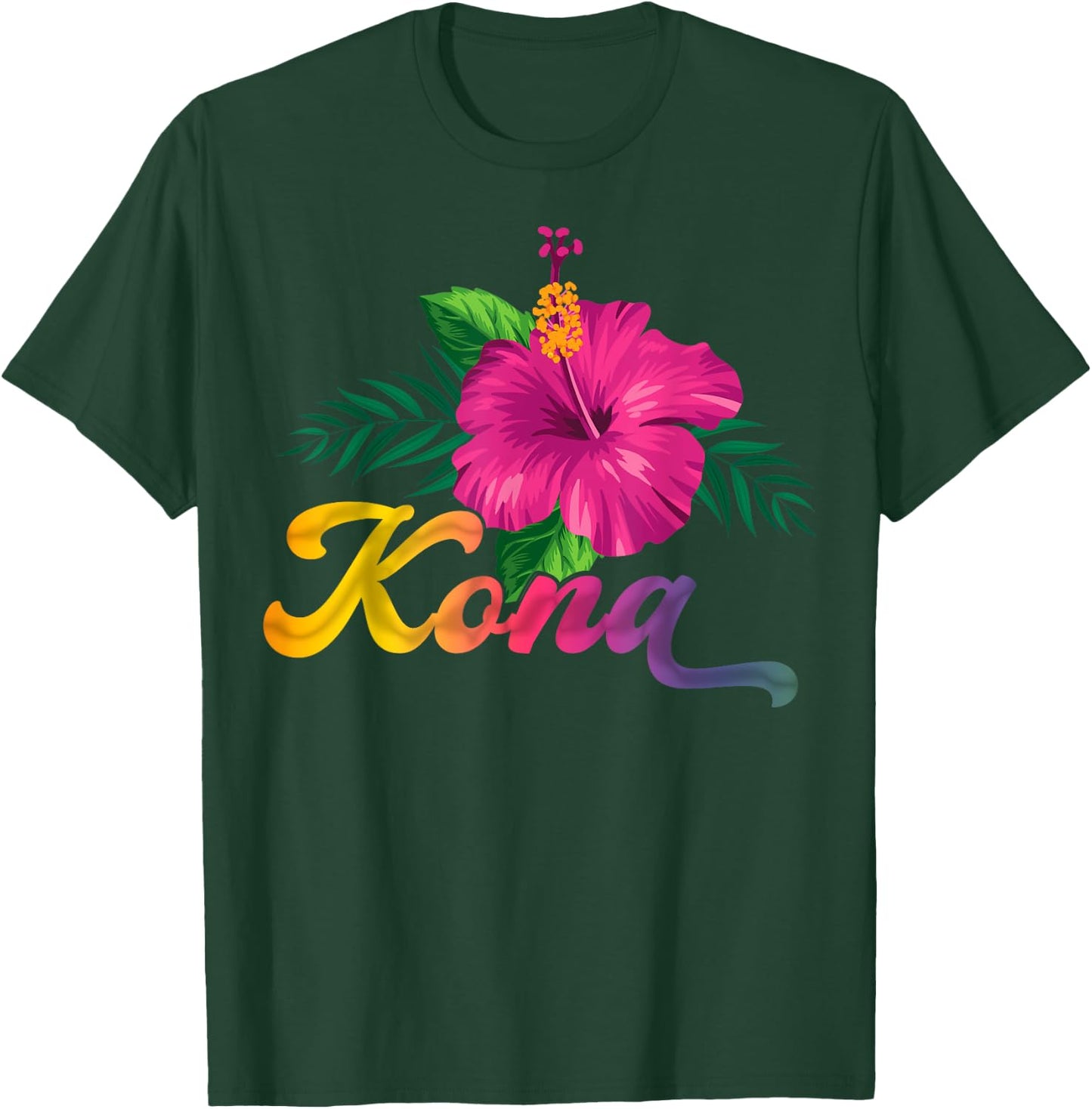 Hawaii Hibiscus Flowers Kona Aloha State Tropic Islands T-Shirt - T-Shirt | Forest
