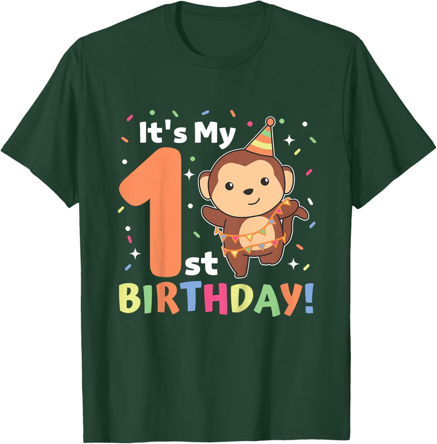 Monkey 1st Birthday For Kids One Year Old Monkey T-Shirt - T-Shirt | Forest