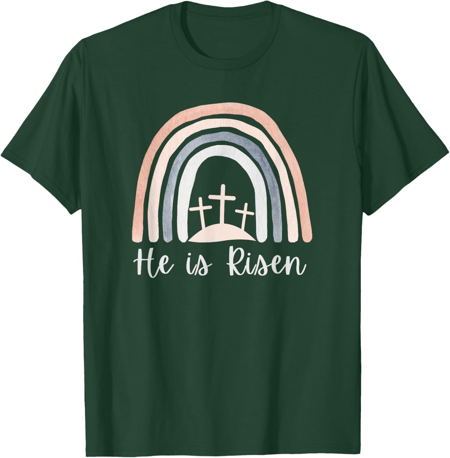 He Is Risen Christian Easter Three Crosses on a Hill T-Shirt - T-Shirt | Forest