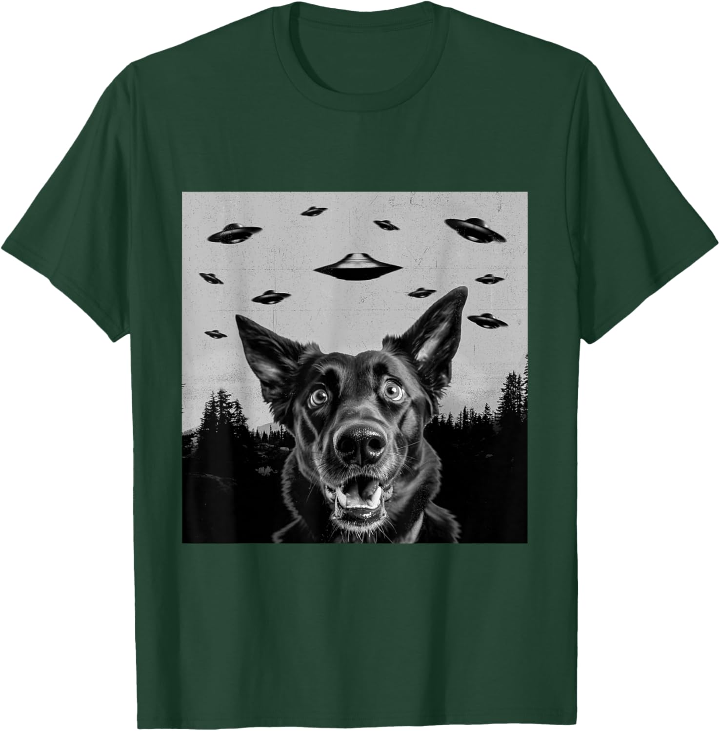 Alien UFO Funny Dutch Shepherd Dog Lover Men Women Kids T-Shirt - T-Shirt | Forest