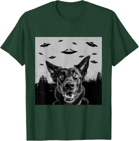 Alien UFO Funny Dutch Shepherd Dog Lover Men Women Kids T-Shirt - T-Shirt | Forest