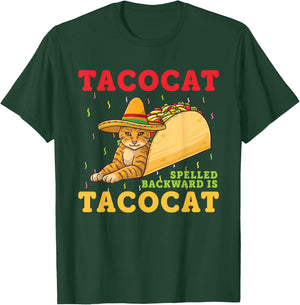 Tacocat Spelled Backwards Tacos and Cats Cinco De Mayo Cat Women Girls Kids T-Shirt - T-Shirt | Forest