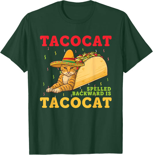 Tacocat Spelled Backwards Tacos and Cats Cinco De Mayo Cat Women Girls Kids T-Shirt - T-Shirt | Forest