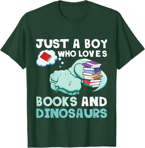 Kids Just A Boy Who Loves Books And Dinosaurs. Reading Lovers T-Shirt - T-Shirt | Forest