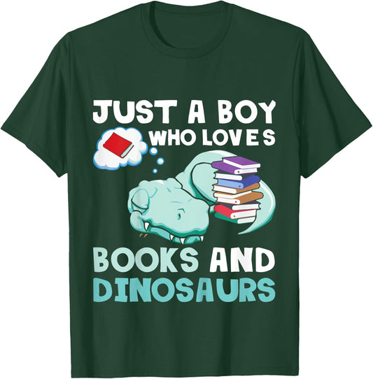 Kids Just A Boy Who Loves Books And Dinosaurs. Reading Lovers T-Shirt - T-Shirt | Forest