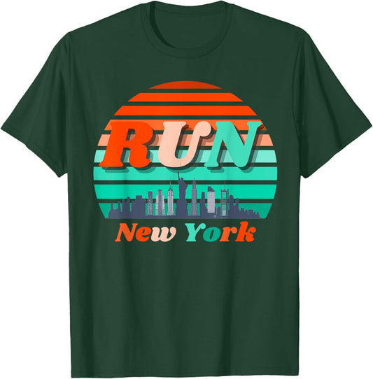 Run New York Sunrise City Silhouette Celebrate Running T-Shirt - T-Shirt | Forest