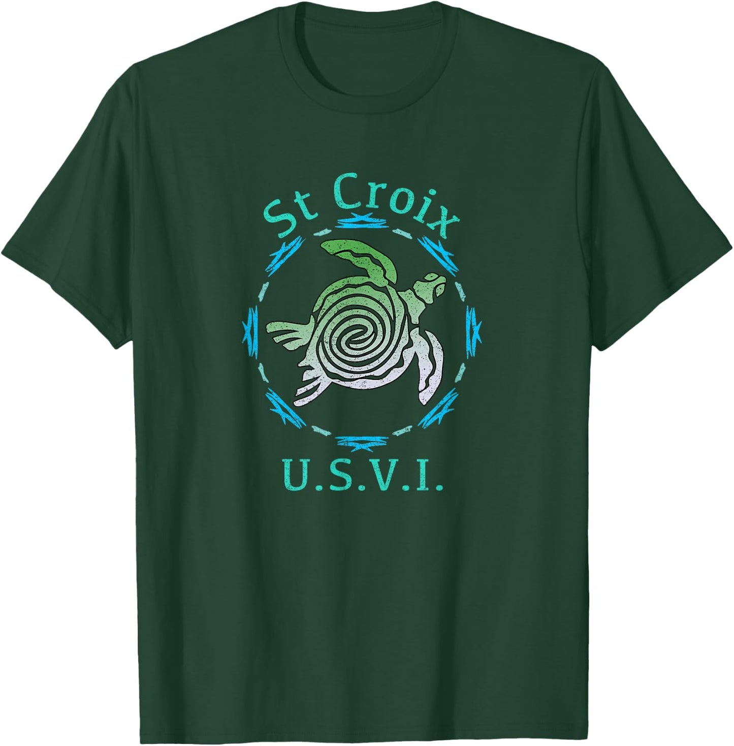 St. Croix USVI Vintage Tribal Turtle T-Shirt - T-Shirt | Forest
