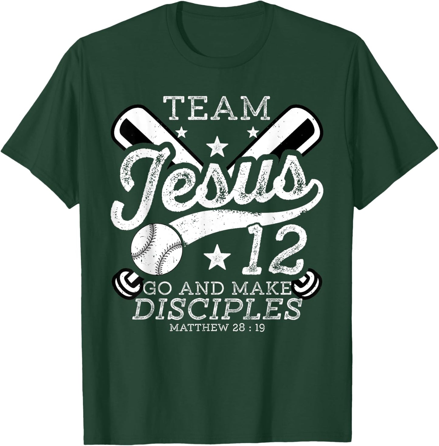 Jesus and Baseball Team Jesus Christian Matthew 28:19 Verse T-Shirt - T-Shirt | Forest