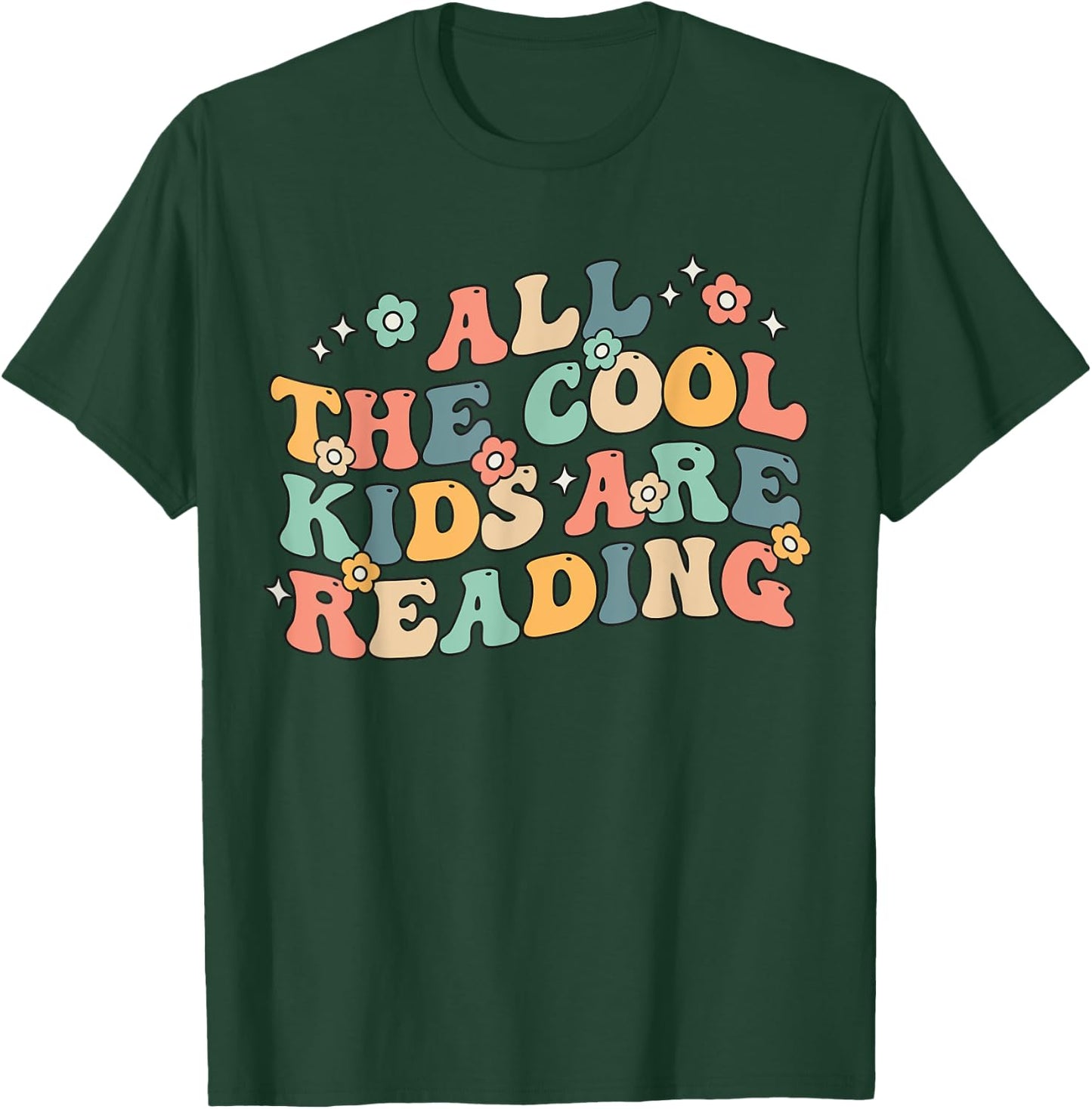 All The Cool Kids Are Reading Groovy Book Lovers World Book T-Shirt - T-Shirt | Forest