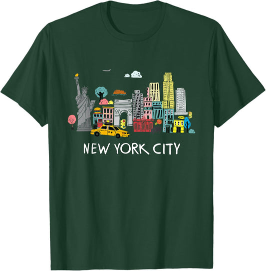 Cool New York City Sketch Drawing Art Illustration Graphic T-Shirt - T-Shirt | Forest