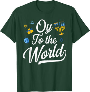Oy To The World Jewish Hanukkah Menorah Ugly Style T-Shirt - T-Shirt | Forest