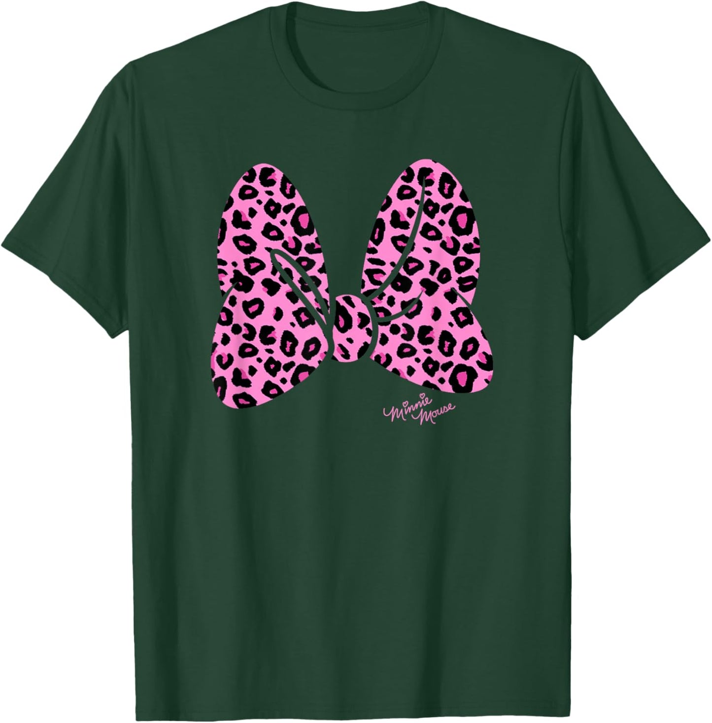 Disney Minnie Mouse Pink Animal Print Classic Bow T-Shirt - T-Shirt | Forest