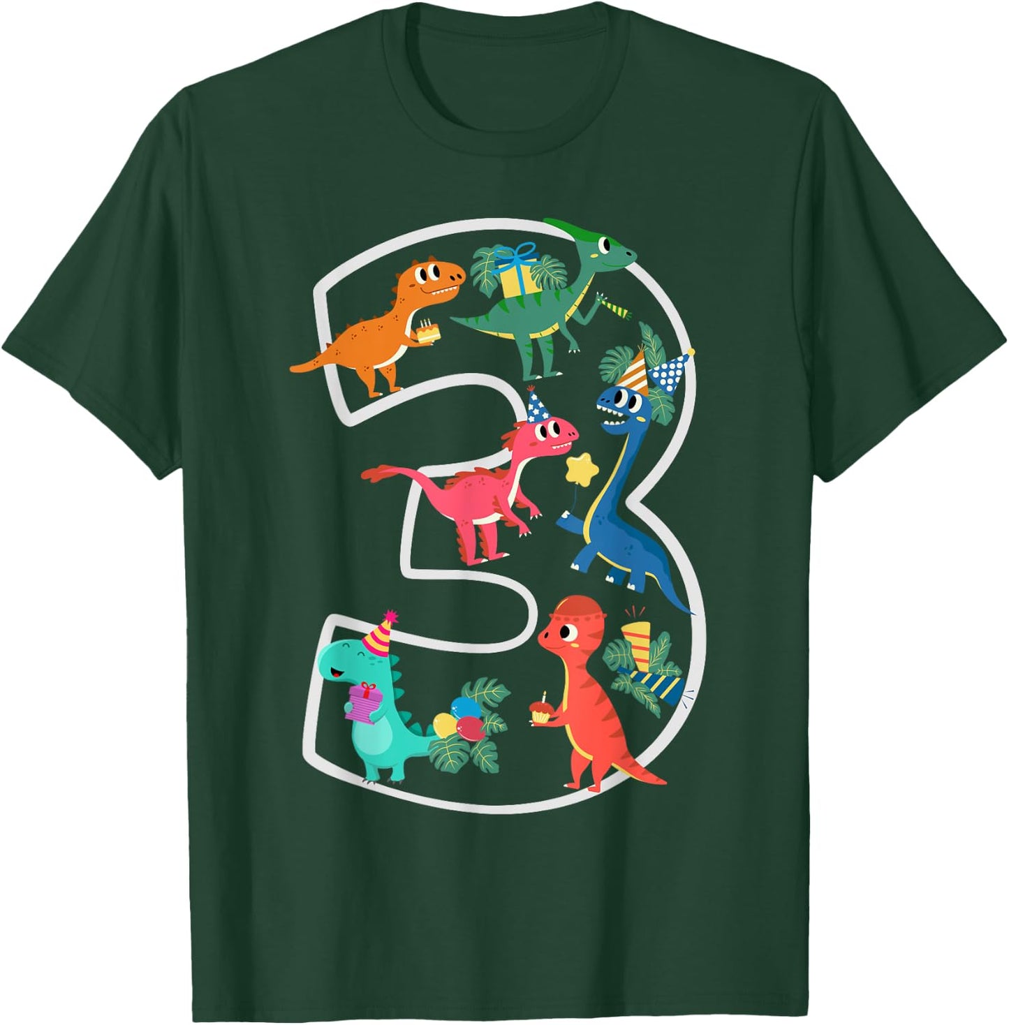 3rd Birthday Dinosaurs Party Design Toddlers Boys Girls T-Shirt - T-Shirt | Forest