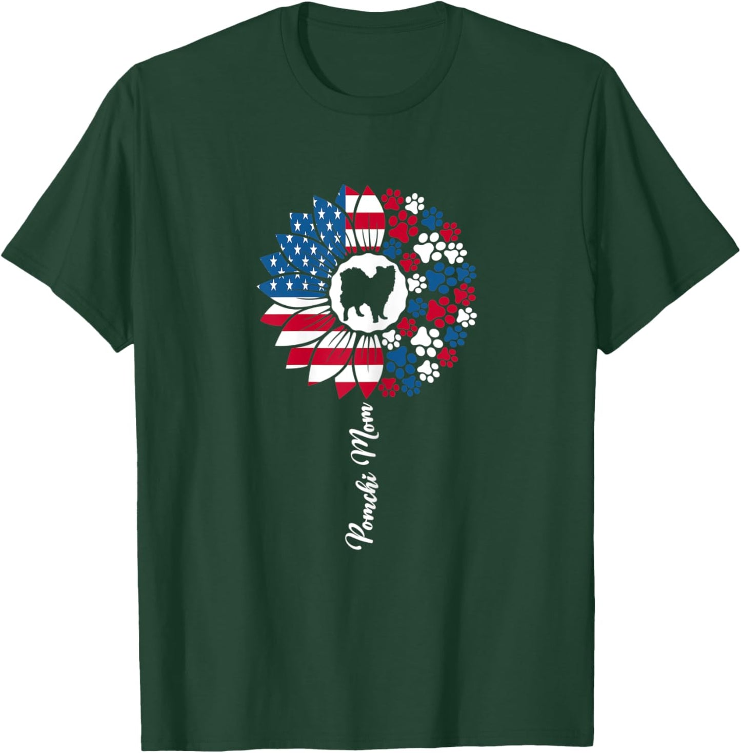 Cute Pomchi Mama Pom-Chi Dog Lovers American Flag T-Shirt - T-Shirt | Forest